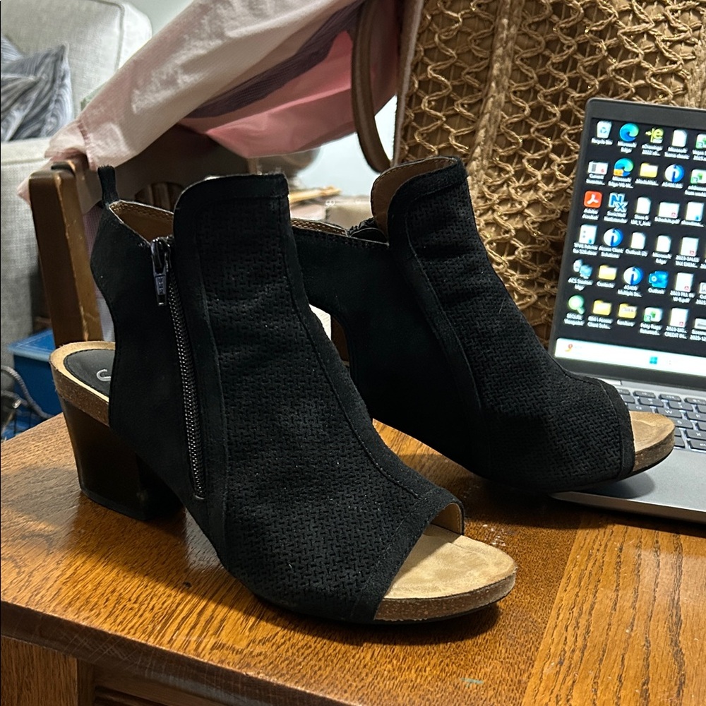 Sofft Black Open-Toe Heeled Boots